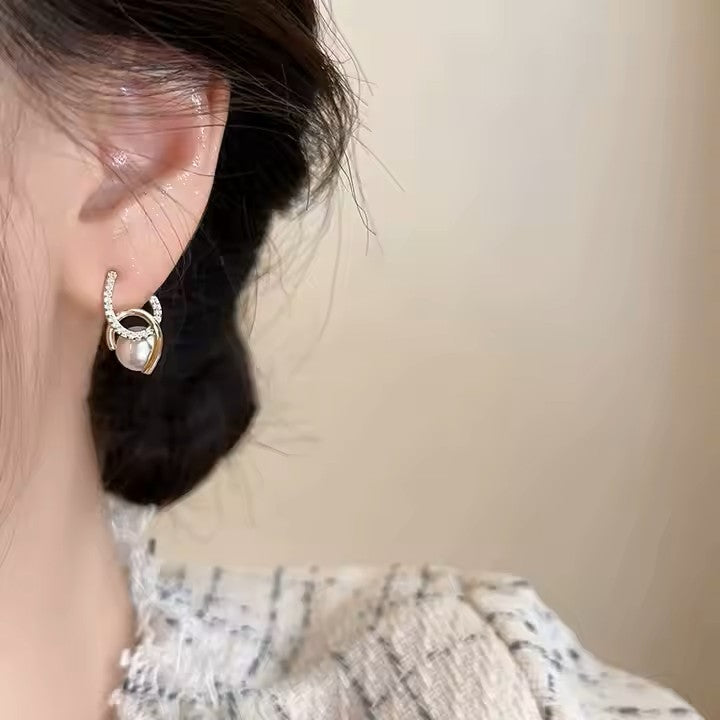 Pearl Earrings Double C Cross