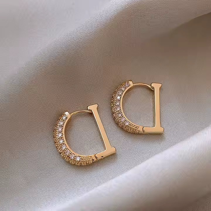 Rhinestone Letter D Hoop Earrings