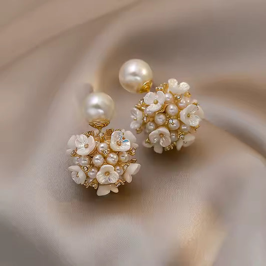 Double-sided Floral Pearl Ball Shaped Earrings