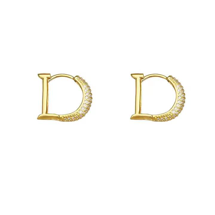 Rhinestone Letter D Hoop Earrings