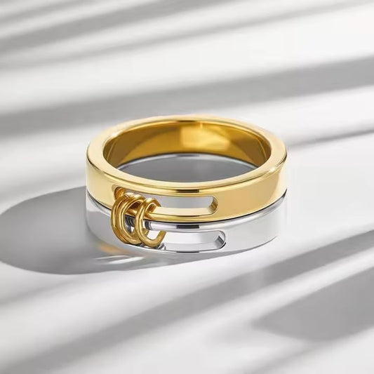 Generation Refined - Silver Gold Stackable Rings, 18K Gold Plated Stainless Steel, Silver and Gold Two Tone, Non Tarnish Multi Ring Mixed Metals Set