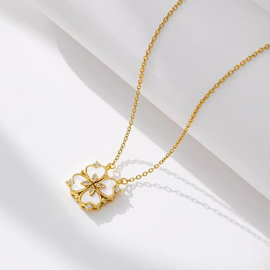 Dainty Gold Necklace for Women, Dainty Heart Clover Pendant Jewelry, 18K Plated Stainless Steel, Elegant Gold Jewelry for Women with Crystal Accents, Versatile Heart Necklace, Gift for Her