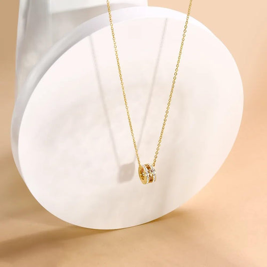 18K Gold Plated Roman Numerals Pendant Necklace with White Crystals, Elegant Stainless Steel Necklace, Perfect Mom Gifts, 18 Inch Dainty Gold Chain for Women and Girls - Christmas Jewelry For Women