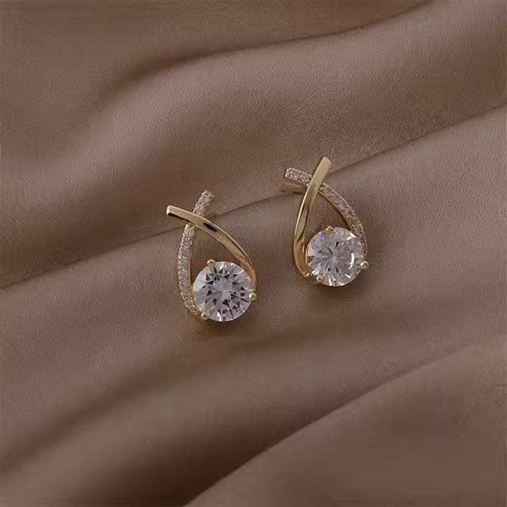 Micro-inlaid Rhinestone Geometric Cross Stud Earrings