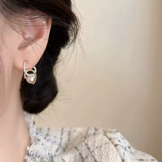 Pearl Earrings Double C Cross