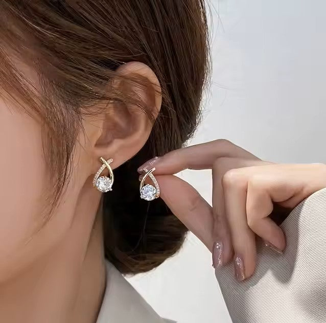 Micro-inlaid Rhinestone Geometric Cross Stud Earrings