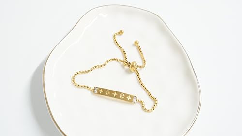 Gold Tone Chain Bracelet with Sun Ray Pendant and Clove Charm Adjustable Bangle - 18K Stainless Steel Gold-Plated Chain Jewelry