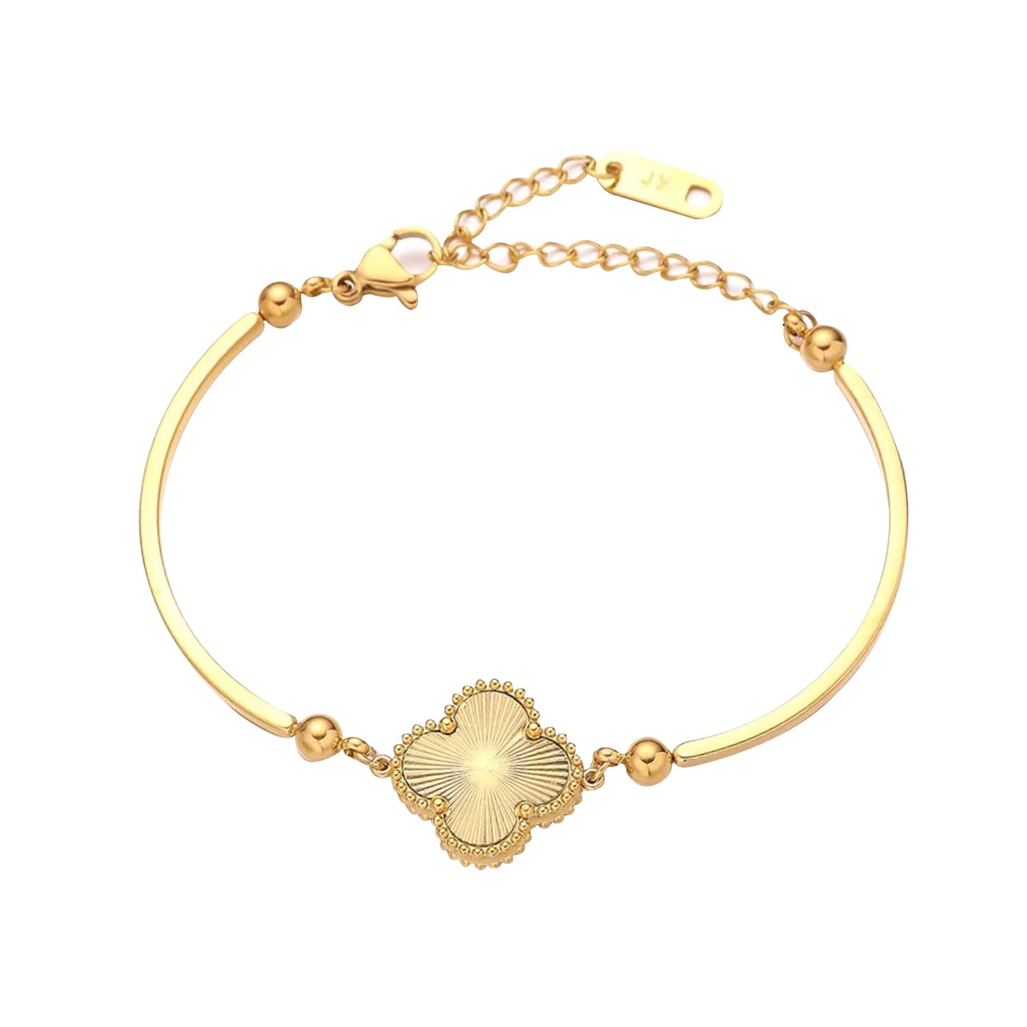 Gold Tone Chain Bracelet with Sun Ray Pendant and Clove Charm Adjustable Bangle - 18K Stainless Steel Gold-Plated Chain Jewelry