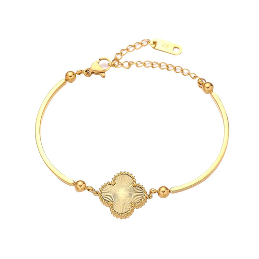 Gold Tone Chain Bracelet with Sun Ray Pendant and Clove Charm Adjustable Bangle - 18K Stainless Steel Gold-Plated Chain Jewelry