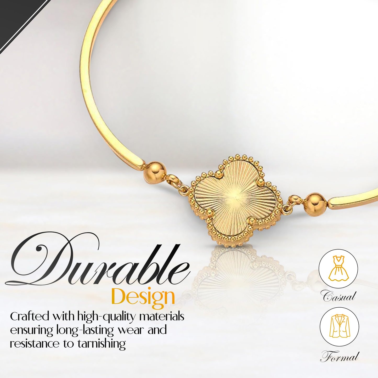 Gold Tone Chain Bracelet with Sun Ray Pendant and Clove Charm Adjustable Bangle - 18K Stainless Steel Gold-Plated Chain Jewelry