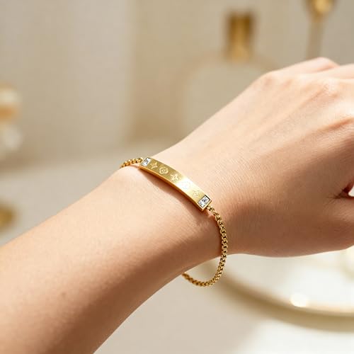 Gold Tone Chain Bracelet with Sun Ray Pendant and Clove Charm Adjustable Bangle - 18K Stainless Steel Gold-Plated Chain Jewelry