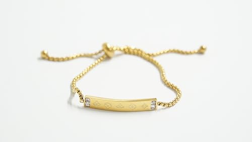 Gold Tone Chain Bracelet with Sun Ray Pendant and Clove Charm Adjustable Bangle - 18K Stainless Steel Gold-Plated Chain Jewelry