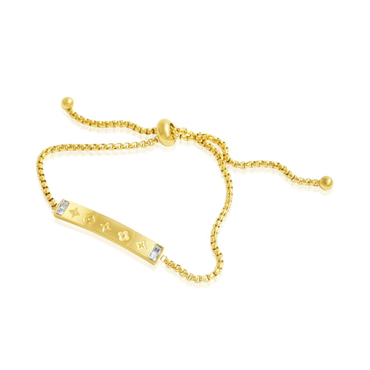 Gold Tone Chain Bracelet with Sun Ray Pendant and Clove Charm Adjustable Bangle - 18K Stainless Steel Gold-Plated Chain Jewelry