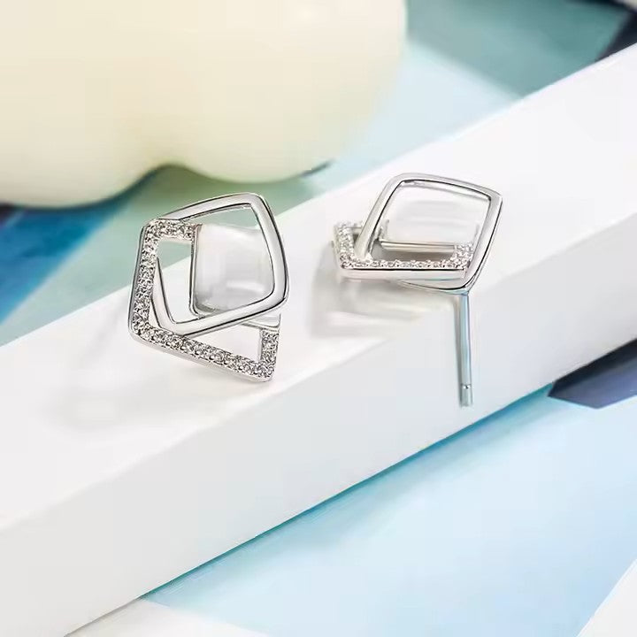 Opal Silver Multi-Layered Stud Earrings