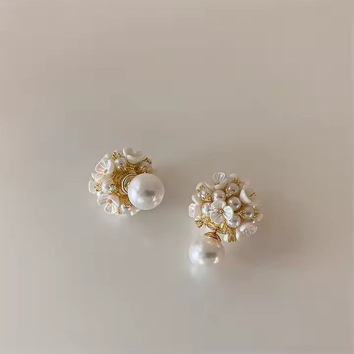 Double-sided Floral Pearl Ball Shaped Earrings