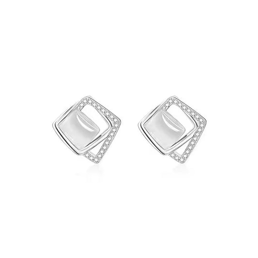 Opal Silver Multi-Layered Stud Earrings