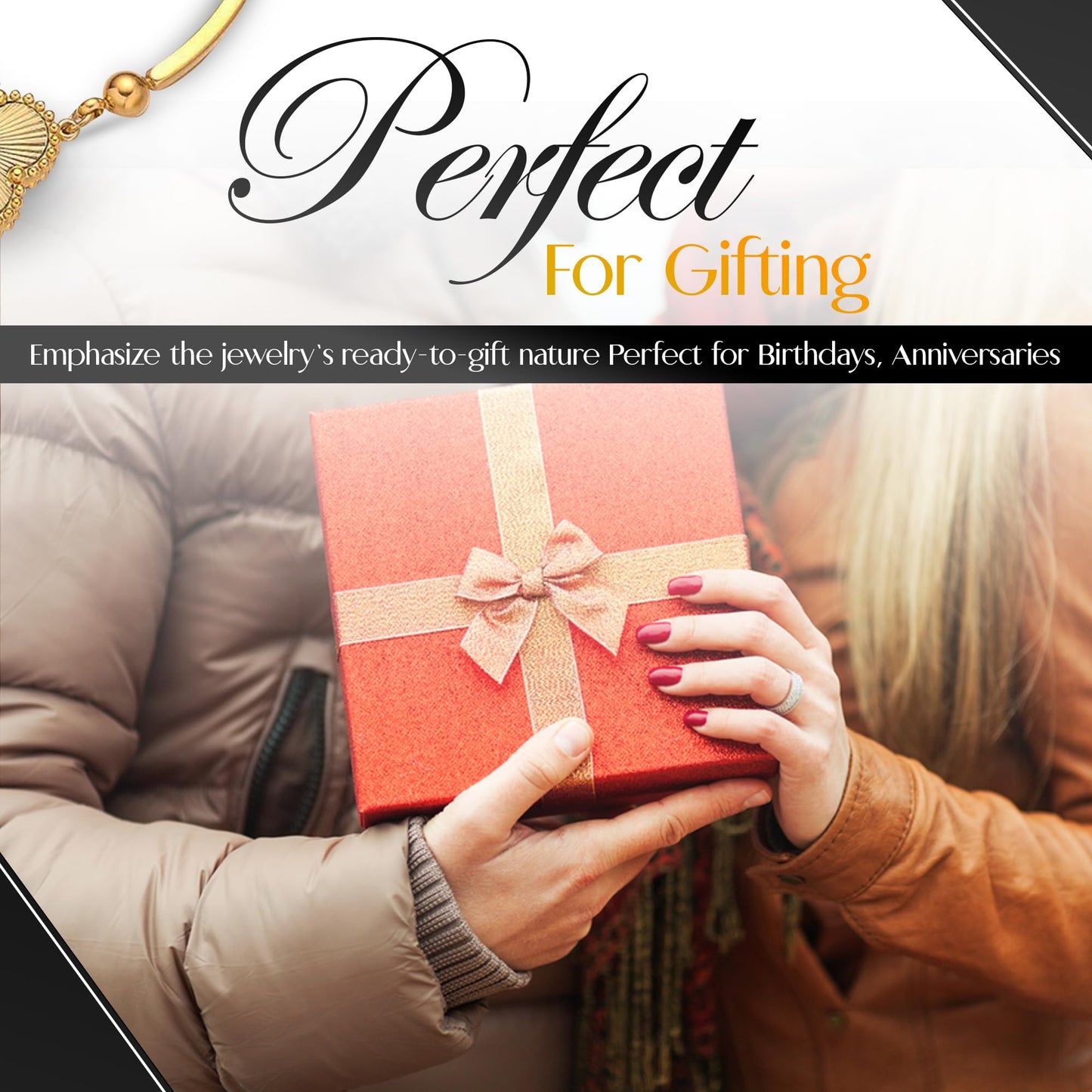 Gold Tone Chain Bracelet with Sun Ray Pendant and Clove Charm Adjustable Bangle - 18K Stainless Steel Gold-Plated Chain Jewelry