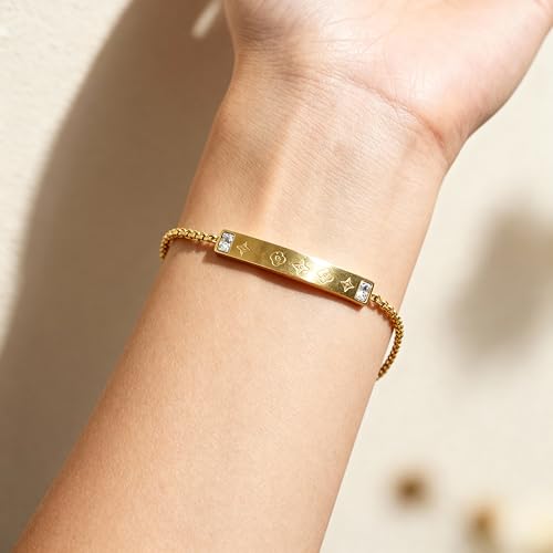 Gold Tone Chain Bracelet with Sun Ray Pendant and Clove Charm Adjustable Bangle - 18K Stainless Steel Gold-Plated Chain Jewelry