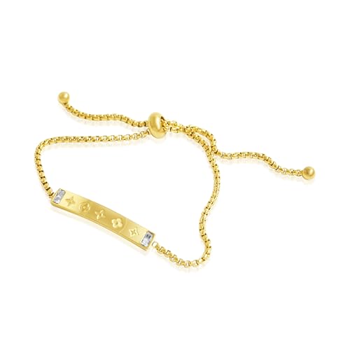 Gold Tone Chain Bracelet with Sun Ray Pendant and Clove Charm Adjustable Bangle - 18K Stainless Steel Gold-Plated Chain Jewelry