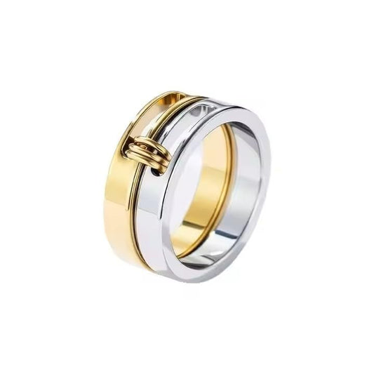 Generation Refined - Silver Gold Stackable Rings, 18K Gold Plated Stainless Steel, Silver and Gold Two Tone, Non Tarnish Multi Ring Mixed Metals Set