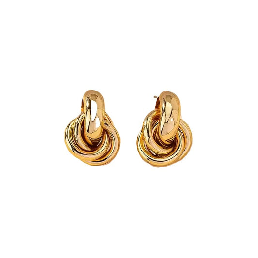 Metallic Gold Geometric Twisted Weaving Circles Earrings